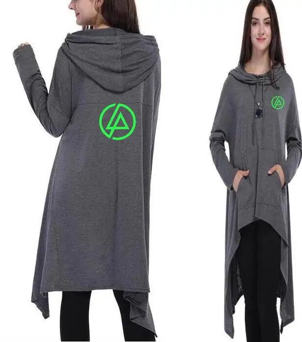 Бежевый Популярные Новые Звезды Любовь Linkin ХУДИ С Логотипом Группы Линкин Парк зимняя печать длинная куртка с капюшоном - Цвет: Бежевый