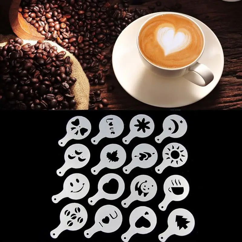 

SOLEDI Art 16 PCS/Set C0ffee Decorating Mold Molds Coffee Chocolate Coffee Tool Latte Shaker DIY Duster Cappuccino