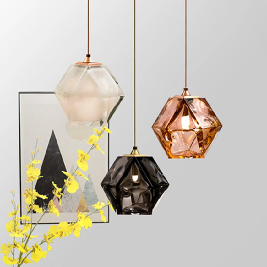 

Postmodern LED Faceted Glass Pendant Lights Lighting Retro Industrial Indoor Decor Cafe Bar Hanging Lamp Bedroom Light Fixtures
