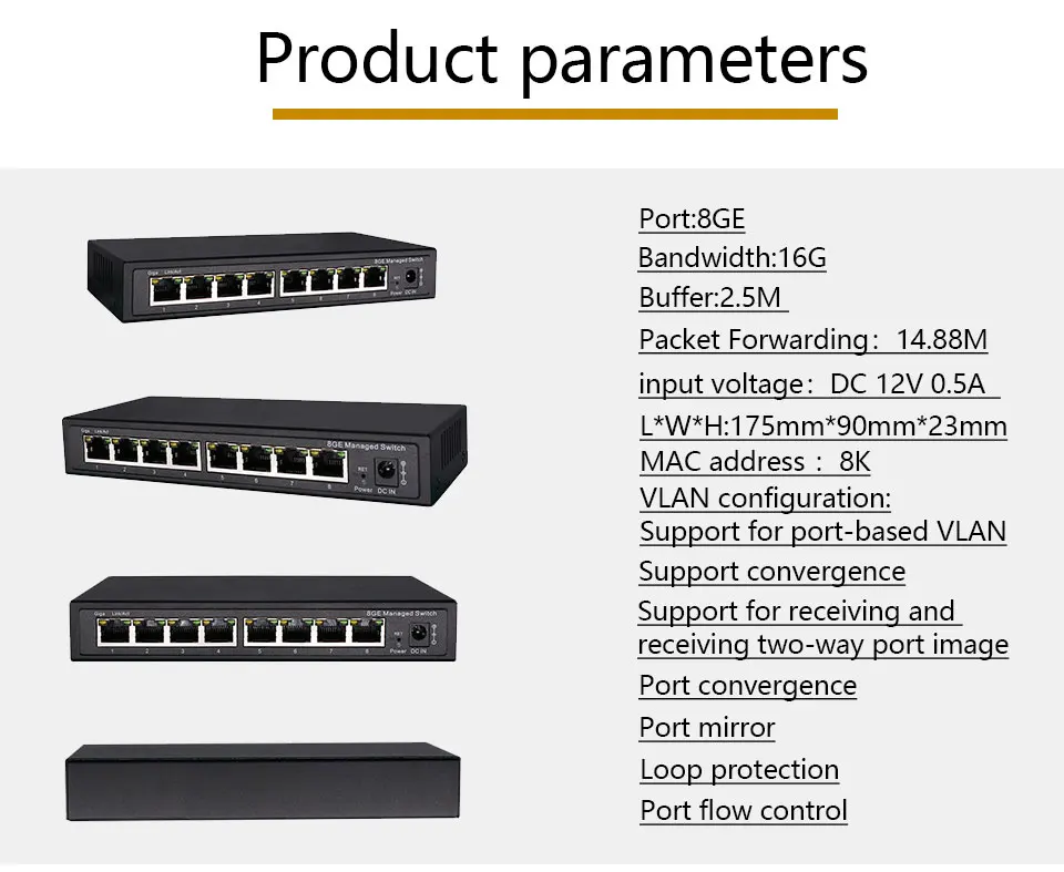 8 Порты и разъёмы гигабитный управляемый коммутатор управляемый Ethernet-коммутатор с 8 Порты и разъёмы 10/100/1000 м VLAN