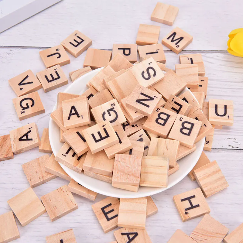 Puzzle Crafts Numbers Letters Scrabble Tiles Educational-Toys Wooden Alphabet Black 100pcs