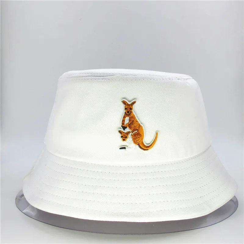 2024 Cartoon Kangaroo Animal Embroidery Cotton Bucket Hat