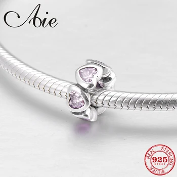 

Round Sparkling heart Authentic 925 Sterling Silver pink CZ fine spacer Bead Fit Original European Charm Bracelet Jewelry making