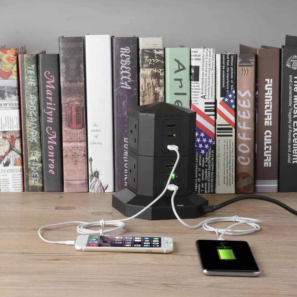 LESHP USB Smart Charging Socket 2 Layers 6 USB Ports Fast Charge Power Strip 3M Cable Anti Surge Prevention Energy-saving