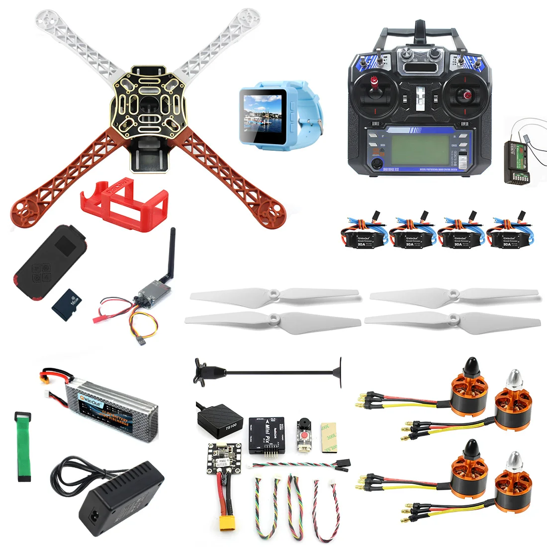 

JMT DIY RC Drone Kit 450mm FPV Quadcopter w/ MINI PIX MINI GPS Q6 4K Wide Angle Action Camera FPV Watch/FPV Goggles