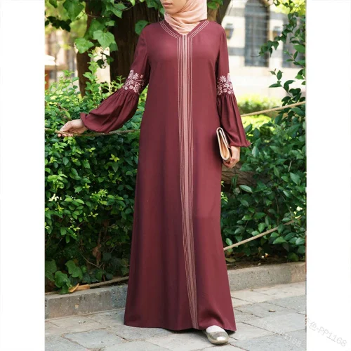 Элегантный мусульманский цветочный принт Абаи Maxi Dress Vestidos кардиган-кимоно свободные длинные халаты Jubah Ближнего Востока Рамазан мусульманская одежда для Дубай - Цвет: wine red