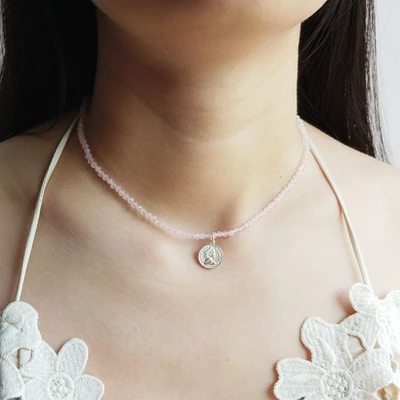Rose Quartz Lii Ji 3 мм Драгоценный Камень Аквамарин перидот Розовый кварц и т. Д. 925 пробы Серебряная монета очаровательное винтажное ожерелье 40+ 5 см - Цвет камня: Rose Quartz