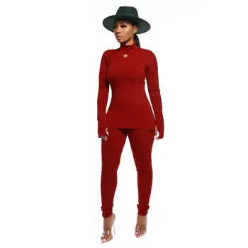 

Women Two Piece Plus Size Set Long Sleeve Turtleneck Top High Waist Pants Suit Casual Tracksuits Sporty Outfits