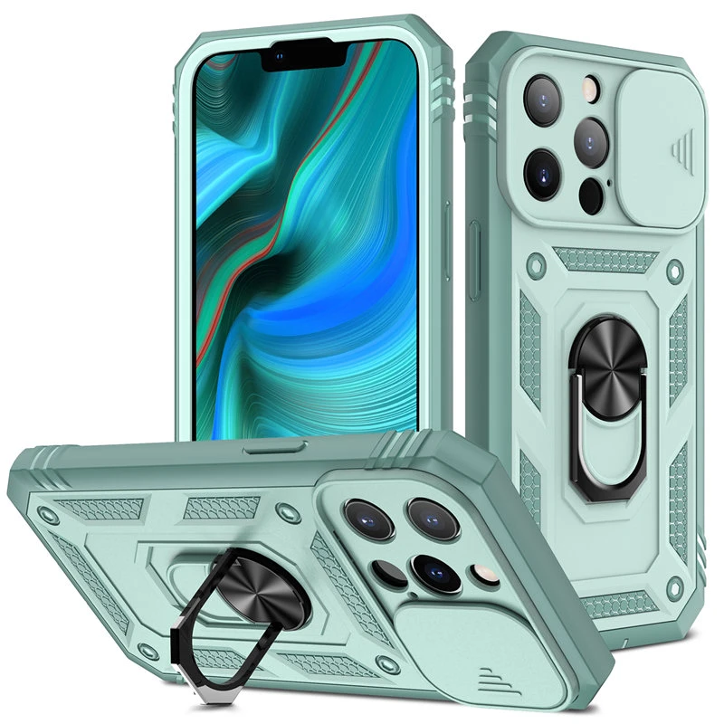 Slide Camera Protection Armor Phone Case For iPhone 13 Pro Max 12 11 XS Max XR X 7 8 Plus 13 Magnetic Ring Holder Bumper Cover iphone 11 Pro Max cover case