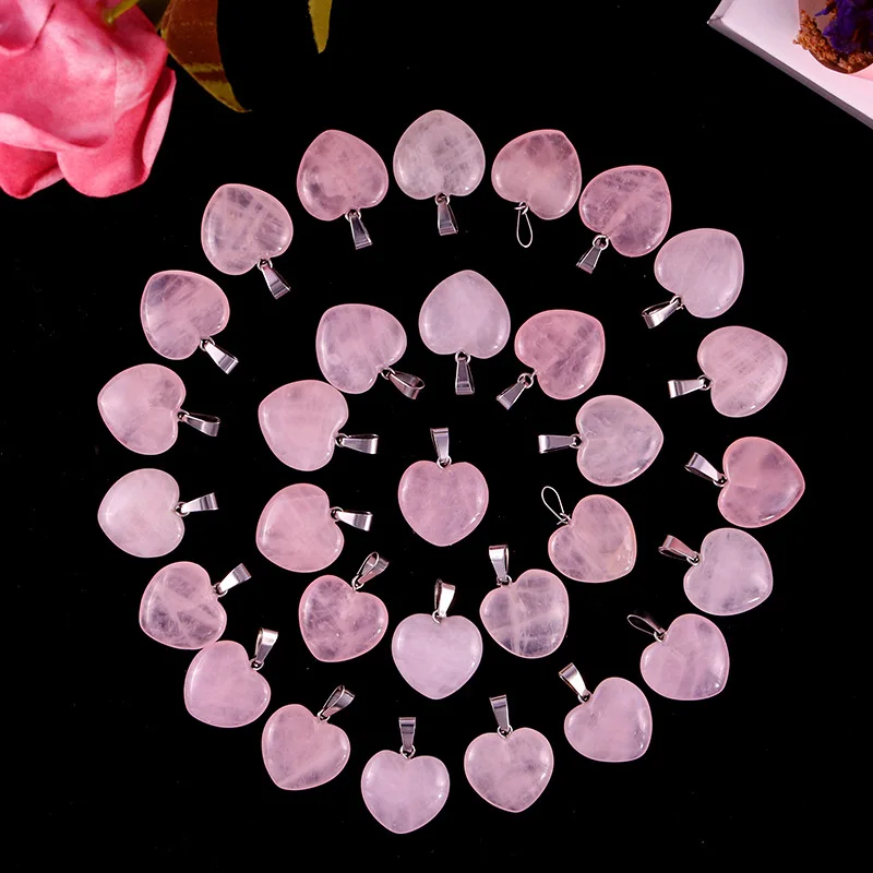 Natural Crystal Stone 20mm Heart Rose Quartz  Crystal Pendants fit Earrings Necklace Jewelry  Making