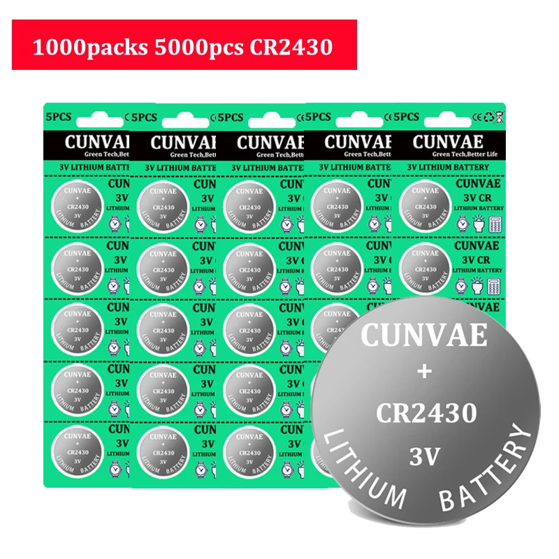 

5000pcs CR2430 Lithium Battery 3V CR 2430 DL2430 BR2430 ECR2430 for Watch Computer Calculator Control Toys Button Batteries