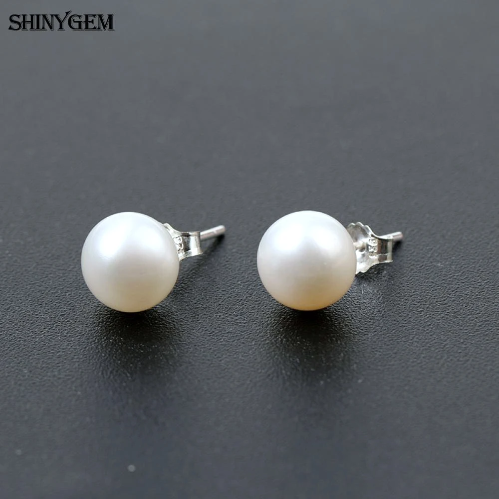 Модные круглые серьги гвоздики ShinyGem из натурального пресноводного жемчуга 7 8 мм