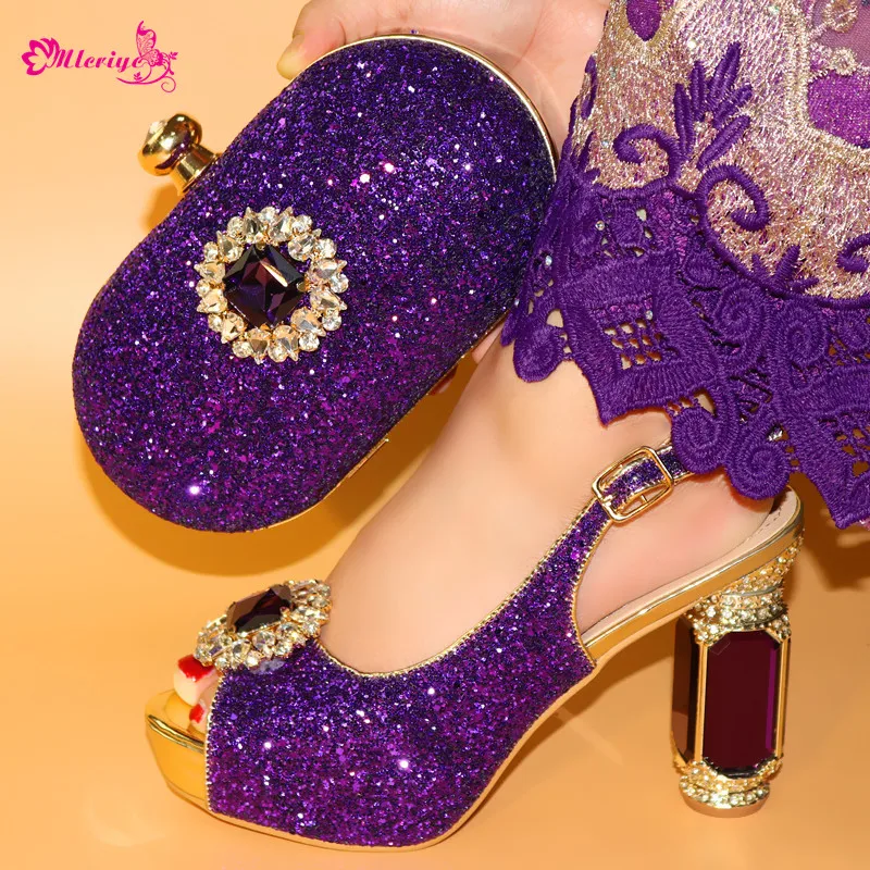 

2019 Nigeria Style WomanWedding Shoes And Bag Set New Summer Rhinestone Pumps Shoes And Bag Set For Party Free Shipping