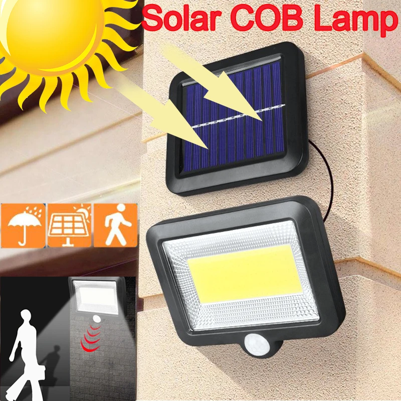 COB 100LED солнечная лампа наружная Солнечная Лампа PIR датчик движения настенный светильник водонепроницаемый солнечный светильник для украшения сада