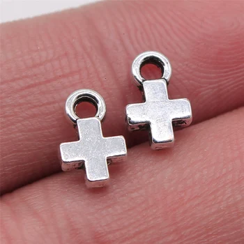 WYSIWYG 20pcs 7x10mm 쥬얼리 만들기 DIY 수제 공예의 매력 골동품 실버 컬러 작은 십자가 펜던트