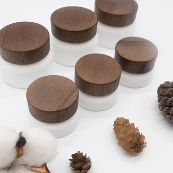

15g 50g Frosted white travel Glass Jar Skin Care Eye Cream Jars Pot Refillable Bottle Cosmetic Container With Wood Grain Lid