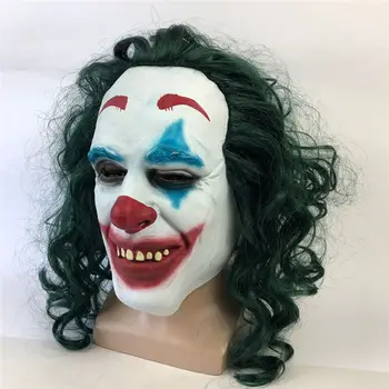 

Joker Mask Movie Batman The Dark Knight Horror Clown Cosplay Latex Masks With Green Hair Wig Scary Halloween Party Costume Props