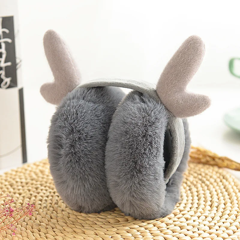 Черный Cute Reindeer Fur Winter Earmuffs Ear Christmas Warmers Winter Comfort Earmuffs Warm Winter Earmuffs For Women Girls Boys - Цвет: Черный