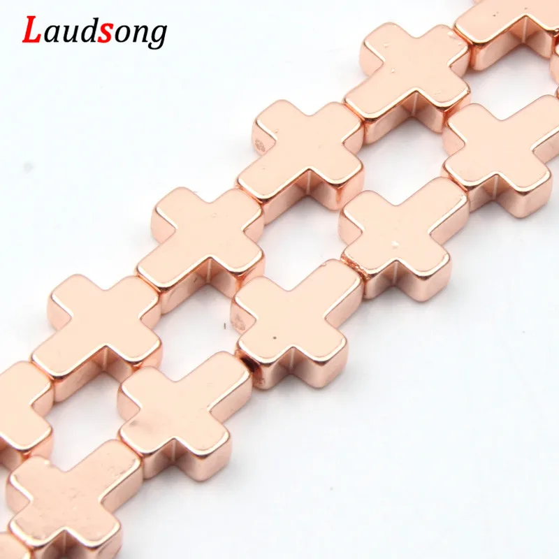 Rose Gold 8x10 мм золото, серебро, черный крест Иисуса форма 15 ''натуральный гематит из бисера незакрепленные камни бусины для самостоятельного изготовления ювелирных изделий браслет - Цвет: Rose Gold