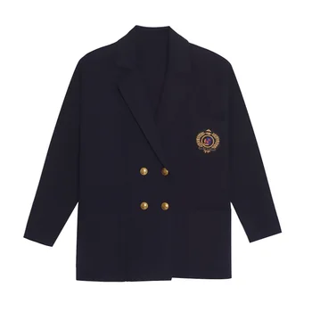 

Women's Metal Buckle Lapel Suit Jacket Knitted Jacket for Spring and Summer 2020
