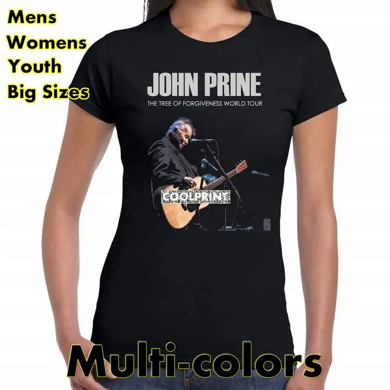 Женская футболка с принтом John Prine Tour черная оверсайз оригинальным графическим 2019