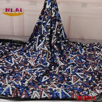 

NIAI Sequins Style African Net Lace Elastic Fabrics 2019 High Quality Sequined Embroidered Mesh Lace Material Wedding XY2837B-1