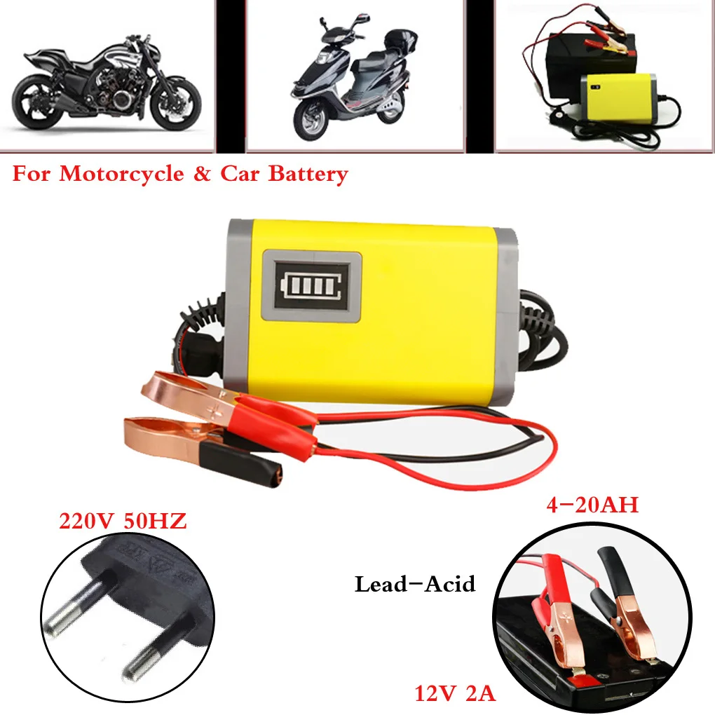 Universal 12V 2A Motorbike Battery Charger LED Display Smart Automotive Motorcycle Car Fast Charge Batteries EU Plug