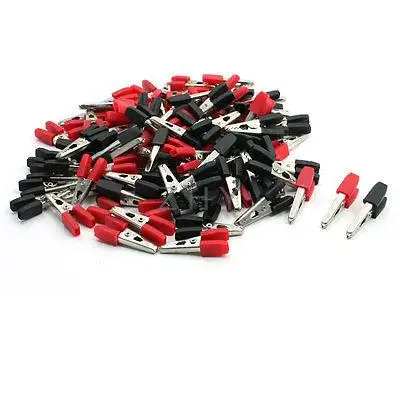 

100pcs Red Black Plastic Coated Handle Insulated Alligator Clips 1.3" Length