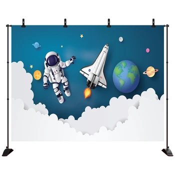 

Universe Space Solar System Planet Astronaut Baby Shower Boy Birthday Backdrop Aircraft Photography Background Photophone Shoot