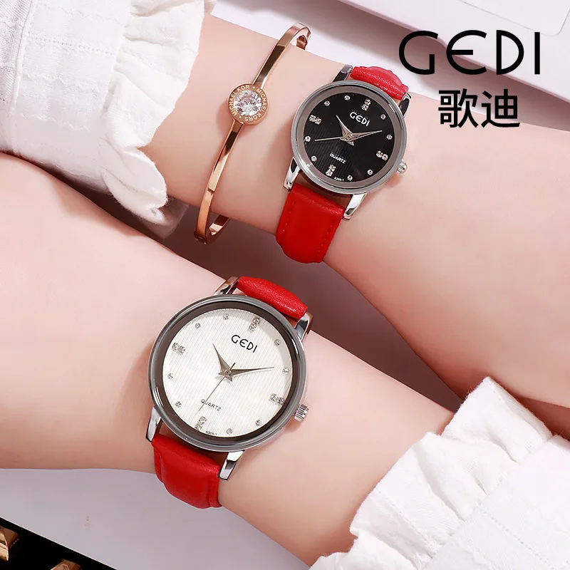

Goldie Gedi Online Celebrity Celebrity Style Diamond Set Couples Leather Belt Wrist Simple British-Style Watch Women's Fashion