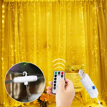 3*3M Gordijn Lichtslingers Usb Venster String Fairy Licht Met Haak Up Bluetooth Ijspegel Garland Kerstvakantie verlichting
