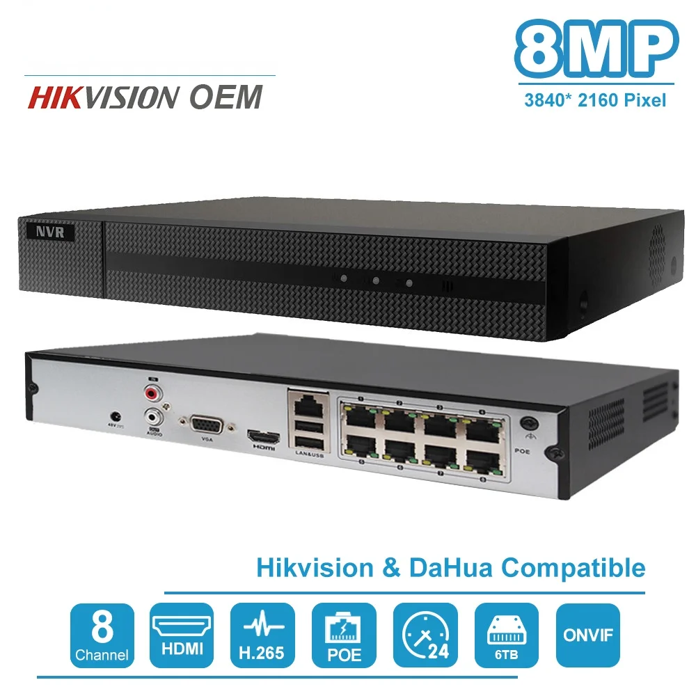 Hilook 4K Hikvision OEM Series 8CH POE NVR ONVIF совместимый с поддержкой до 6 ТБ HDD USB Резервное