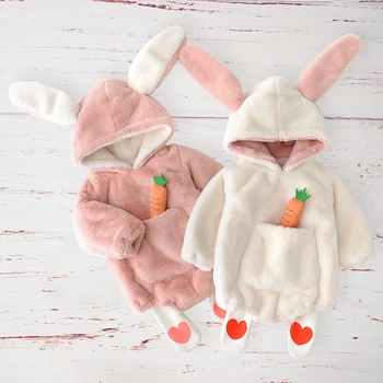 

Winter Baby Girl Boy Romper Thickened Plus Velvet Outfits Clothes Cute Rabbit Warm Jumpsuit Newborn Infant Children Baby Outfits