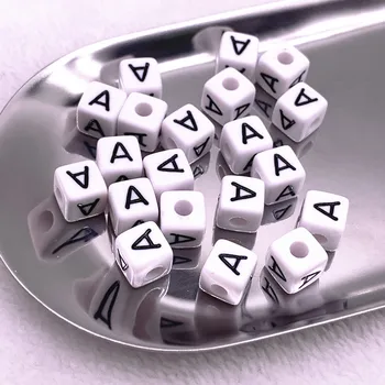 

20pcs 10*10mm"A" White Alphabet/ Letter Acrylic Cube Beads For DIY Jewelry Making