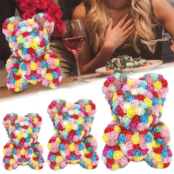 

Valentine Rose Bear Colorful Artificial Flower for Girlfriend Valentine Day Wedding Daughter Birthday Present Party Home Decor