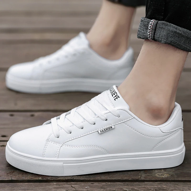 Mens white leather casual sneakers Clearance