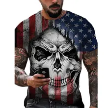 Camiseta de manga corta para hombre, Camiseta con estampado 3D de la bandera americana, cuello redondo, transpirable, informal, de calle, a la moda, nueva serie de verano Xxs 6xl