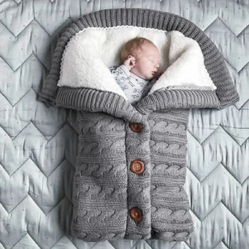 

Newborn Baby Sleeping Bag Winter Warm Sleeping Bags Infant Button Knit Swaddling Wrap Stroller Wrap Toddler Blanket Sleep Sack