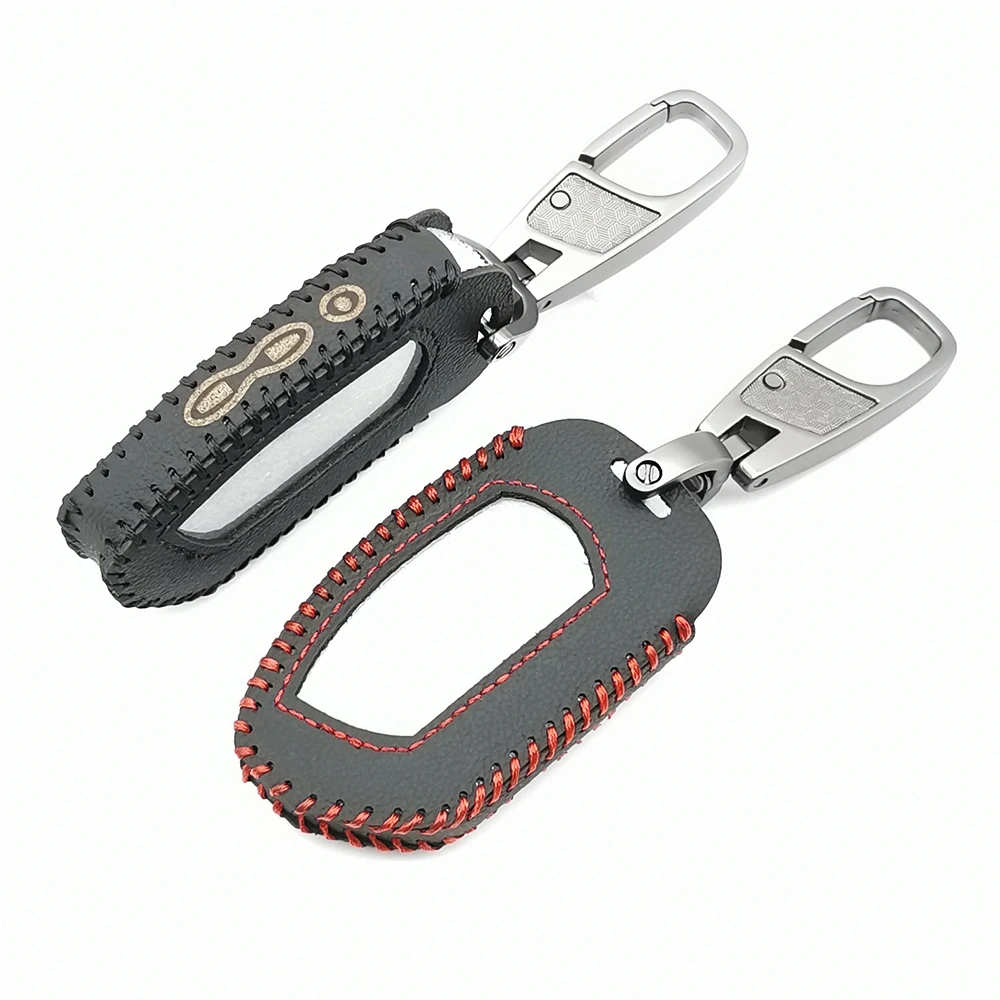

New Style for Pandora DXL 4950 DX-90BT DX-91 Two Way Russian Version Car Alarm LCD Remote 100% Leather Key Case Keychain Cover