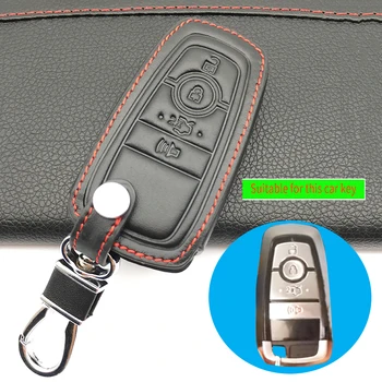

Car Style, Leather Key Chain Ring Case Cover Holder For Ford EcoSport 2018-Key Holder 4 Buttons Smart Protect Shell