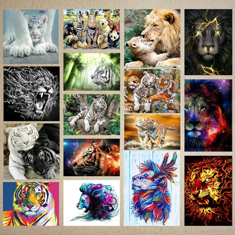 

Tiger & Lion Full Square/Round Drill Diamond Painting Forest King Animal Embroidery Cross Stitch 5D DIY Mosaic Home Decor Wall