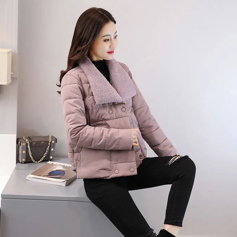

Button Versitile Fashion Sweet Fresh Cute Korean-style Versatile Solid Color Cotton-padded Clothes/Cotton Coat 2018 Winter Women