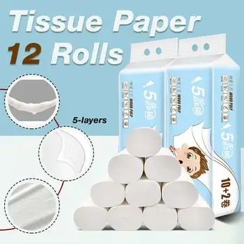 

12 Rolls Toilet Paper 5-Layer Household Bathroom Toilet Kitchen Paper Tissue Cleaning Paper Wood Pulp Tissue Paper