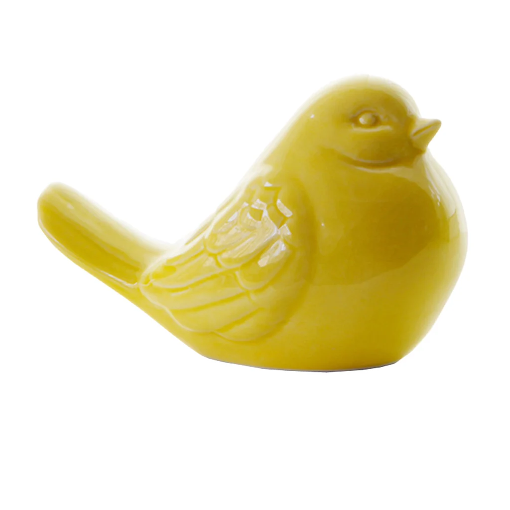Ceramic Bird Shaped Ornament Statue Figurine Photo Props Home Decor -Yellow