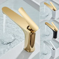 Gold Bathroom Basin Faucets Solid Brass Sink Mixer Hot & Cold Single Handle Deck Mounted Lavatory Crane Water Taps Black/Chrome