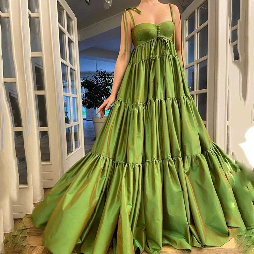 『Cheap!!!』- Green Satin Prom Dresses Sweetheart Sleeveless Spaghetti
Straps Pleats Formal Evening Party Gowns Vestidos De Fiesta Custom