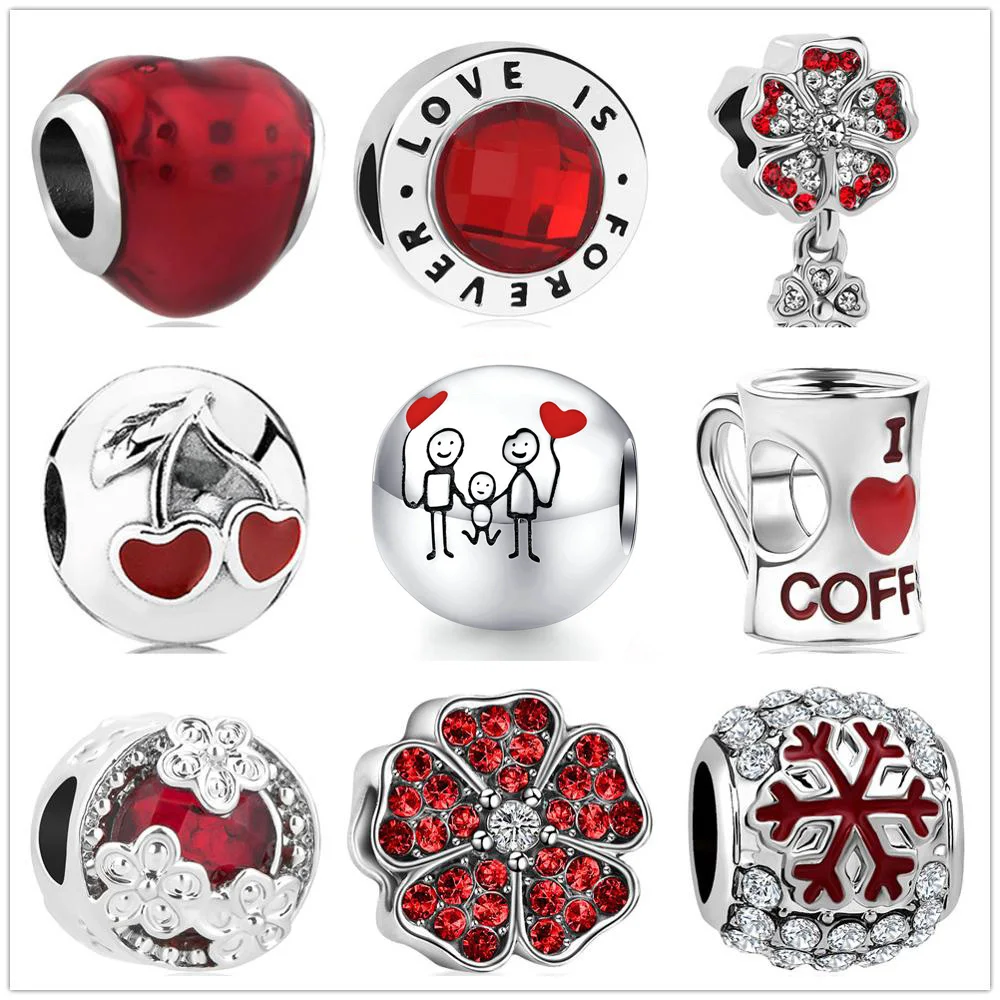 New original European Pendant charm charm Red cherry snow bead fit