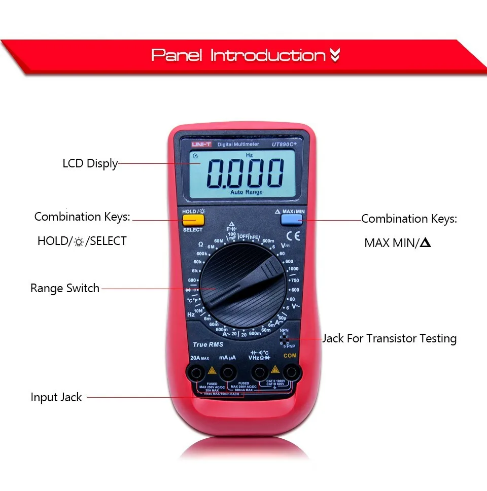 UNI-T UT890C+/UT890D цифровой мультиметр тестер True RMS AC DC Вольтметр 100mF емкость измеритель температуры электрик инструмент