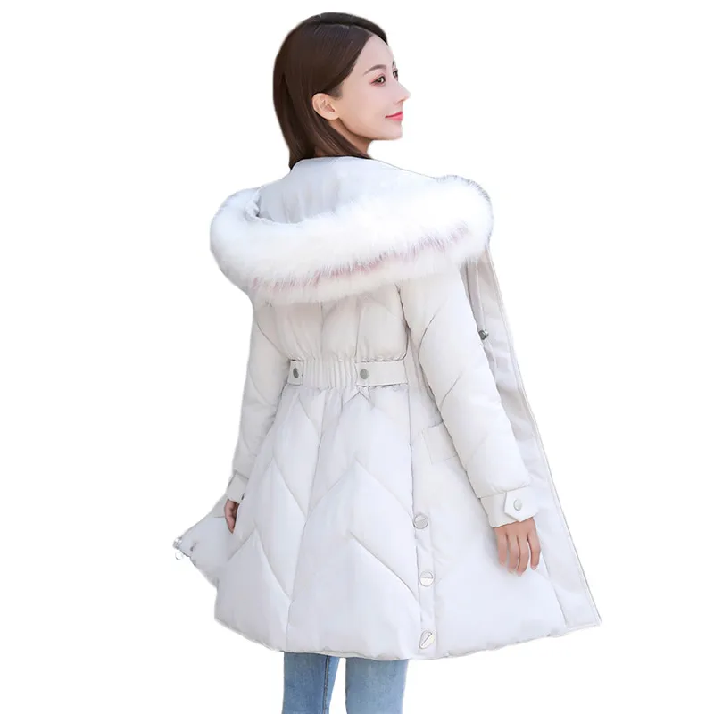 Зимнее женское пальто бежевого цвета, M-4XL размера плюс, меховая парка с капюшоном, новинка, корейская мода, тонкий карман, Толстая теплая куртка для женщин LD1238 - Цвет: Beige