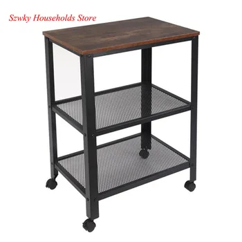 

Industrial Serving Cart 3-Tier Kitchen Utility Cart on Wheels with Storage for Living Room Wood Look Accent Furniture with Metal